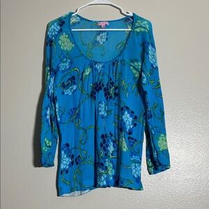 Lilly Pulitzer Blue and Green Patterned Blouse